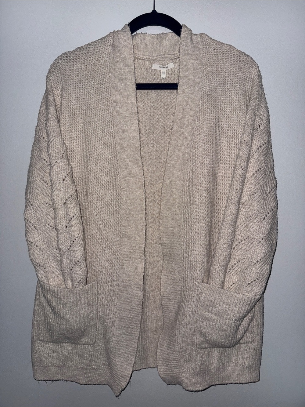 Maurices Beige Open-Front Cable Sleeve Cardigan